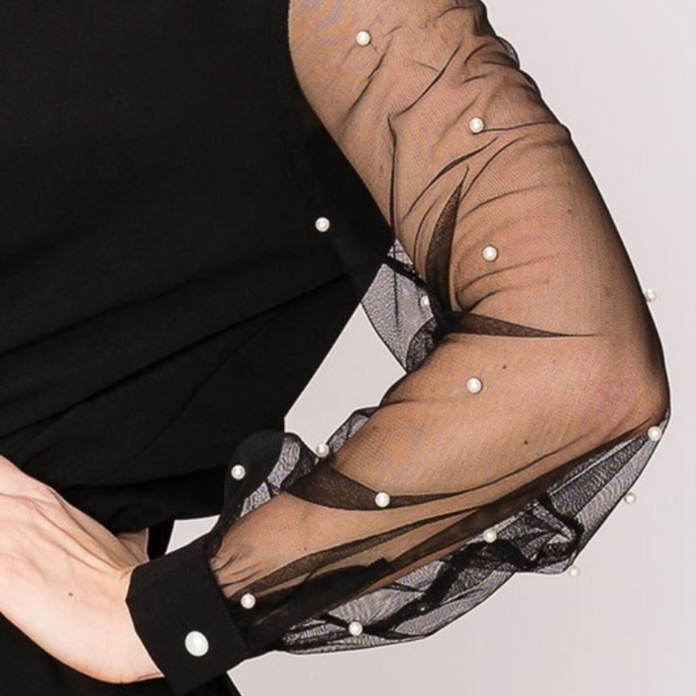 Black jumpsuit. Mesh sleeve. - Picture 6 of 8
